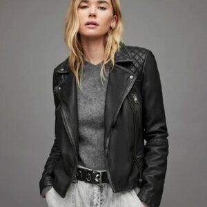 Cargo Leather Biker Jacket, 12, black